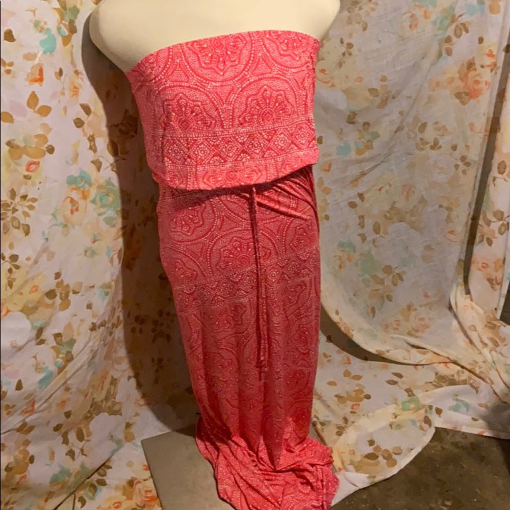 Pink print tall strapless dress NWT